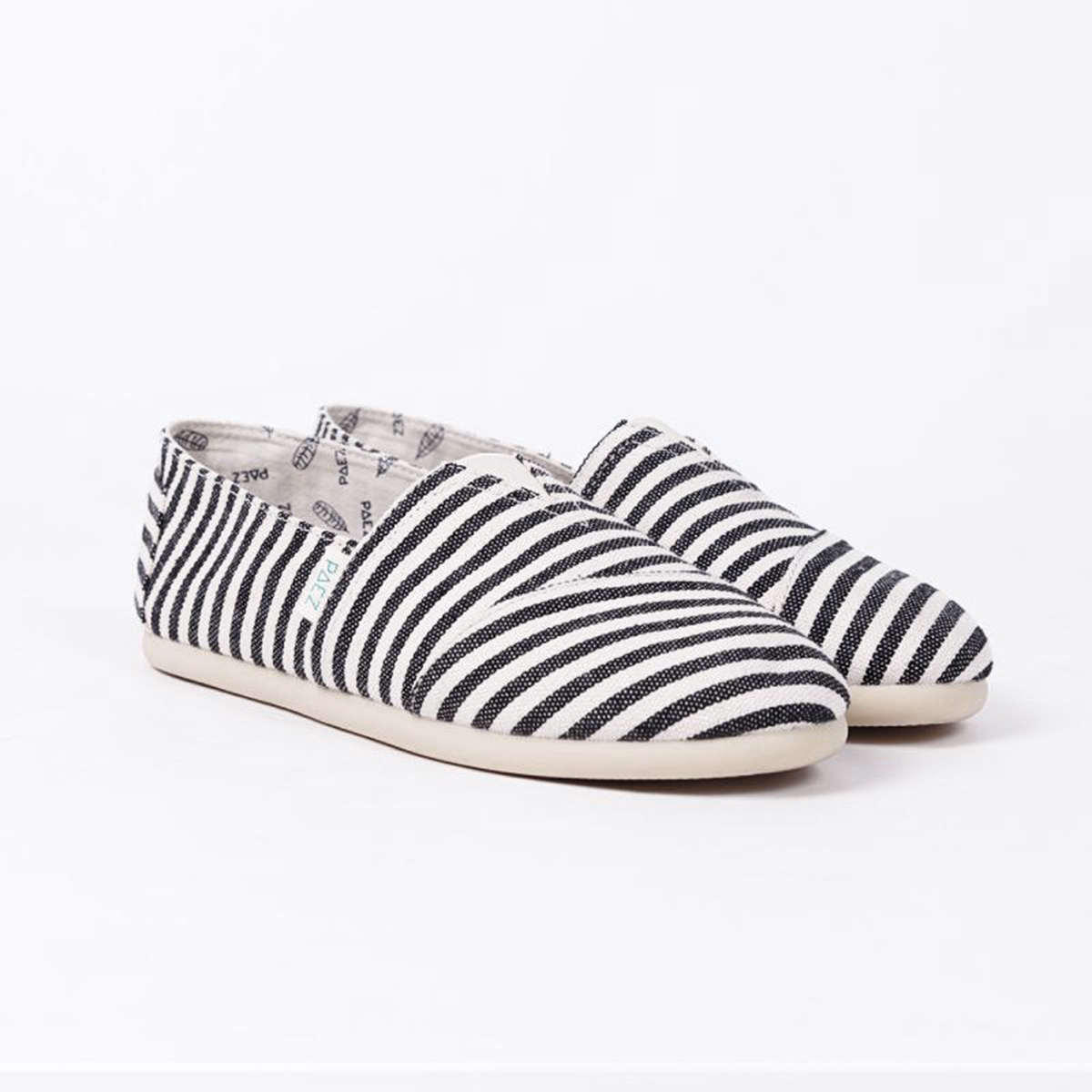 Front view of Alaska PAEZ Surfy Espadrille Shoes for Women, featuring black and white stripes.