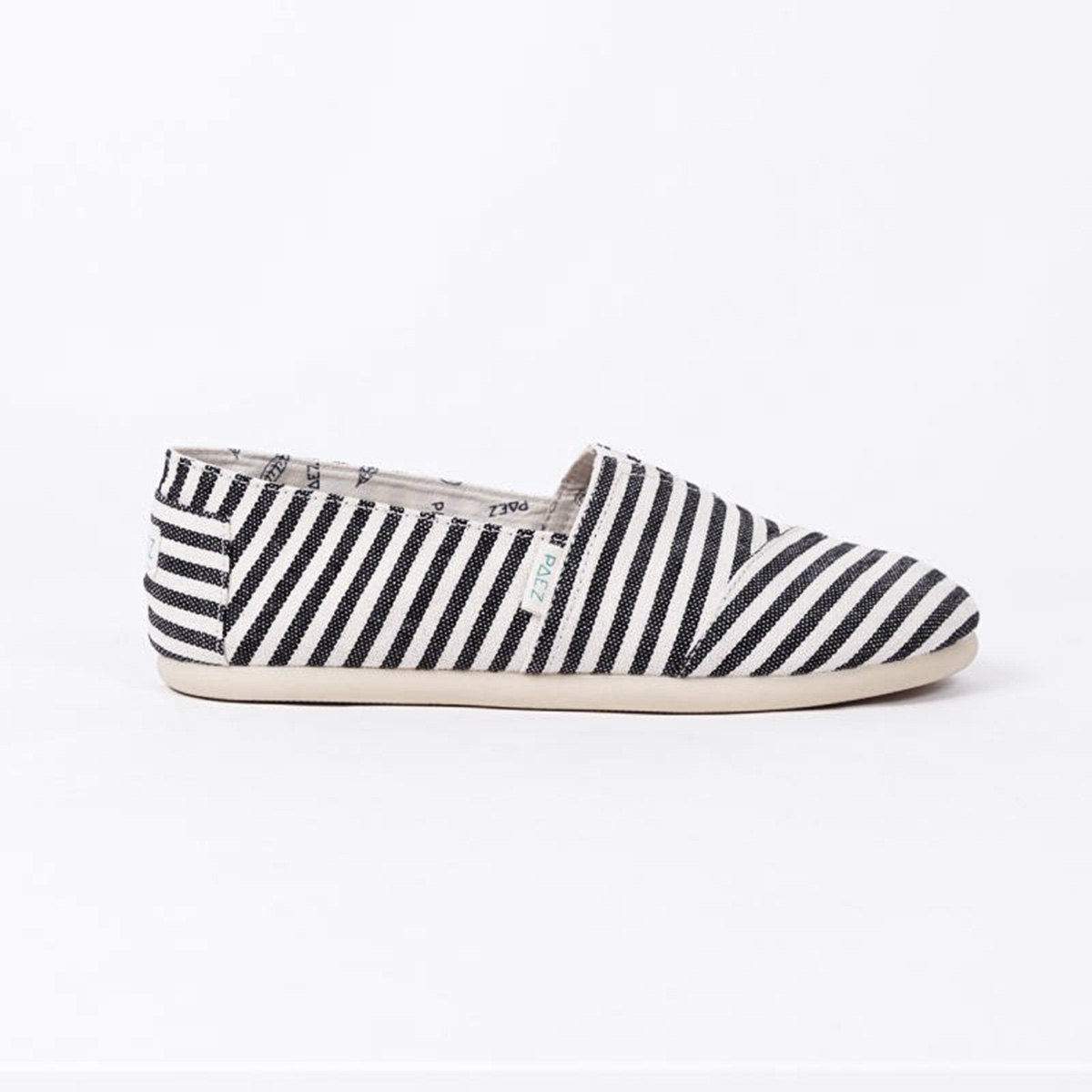Side view of Alaska PAEZ Surfy Espadrille Shoes for Women with black and white stripes.
