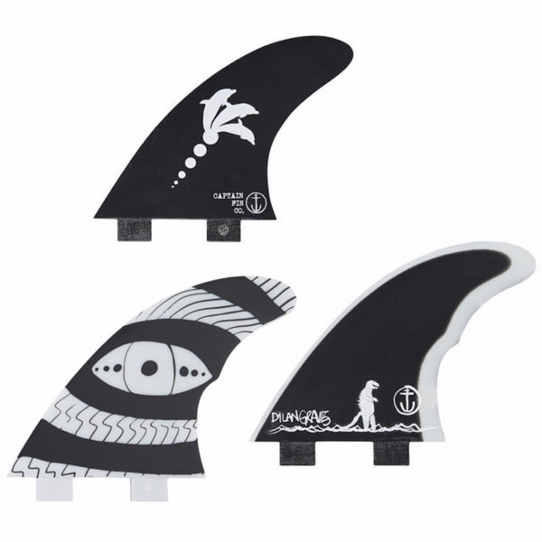 Set of three Dylan Graves Gravezilla Thruster Fins in Black and White