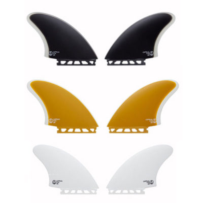 Captain Fin Keel Twin Fins in Black, Yellow and White respectively.