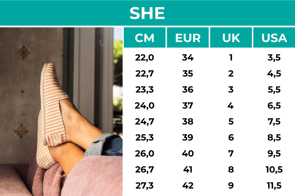PAEZ sizing chart SHE for women