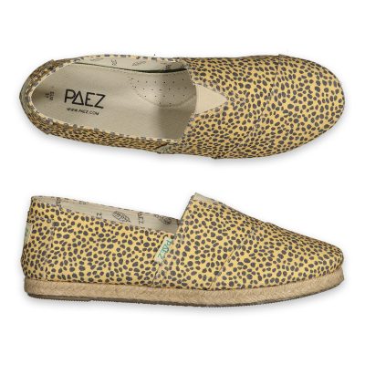 Top and side view of Cheetah Print PAEZ Espadrilles for Women, showcasing the unique pattern and lightweight design.