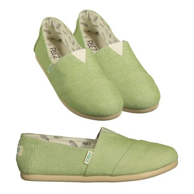 Front and side views of the Pistachio PAEZ Combi shoes for women, displaying the fresh green color and slip-on design.