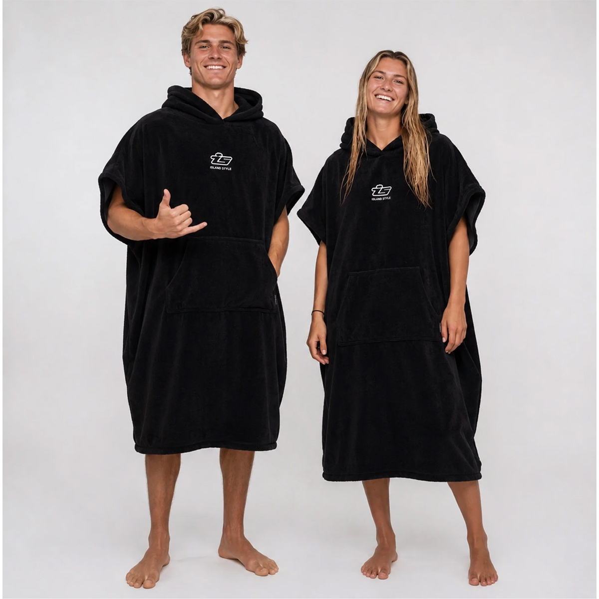Hooded Poncho Changing Towels Black Cotton